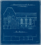 214577 Opstand van de noordgevel van de Buurkerk met de daartegen aan gebouwde huizen te Utrecht; met een plattegrond ...